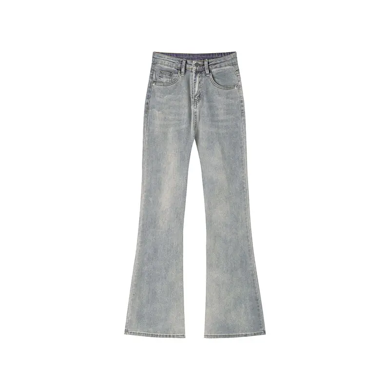 

Джинсы-клеш Женские с завышенной талией, Модные Винтажные узкие брюки в Корейском стиле, уличная одежда в стиле Харадзюку, простые синие джинсовые штаны