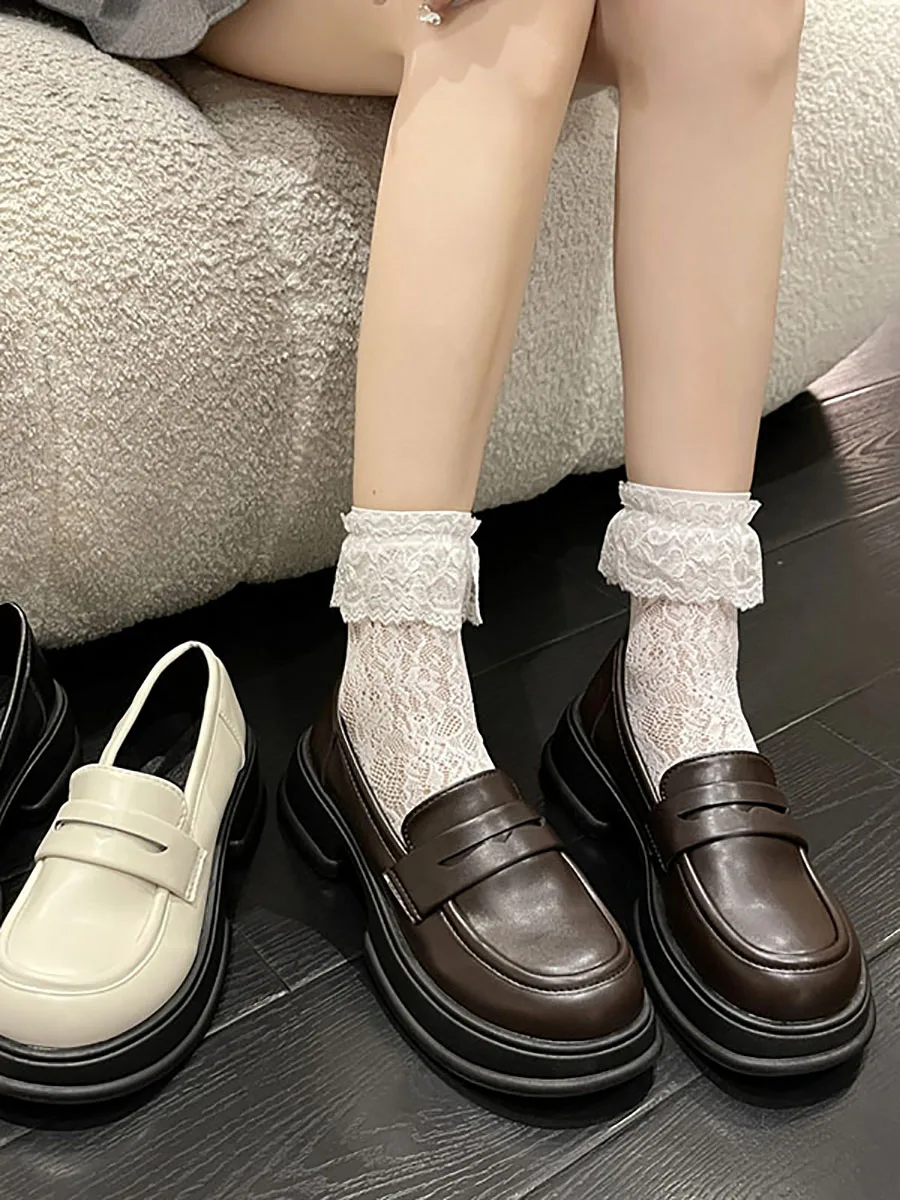 

Womens Sneakers Shoes Platform Roses Casual 2022 Thick Sole Retro Solid Lace-Up Autumn Shallow Square Toe Leisure Rubber Slip-On