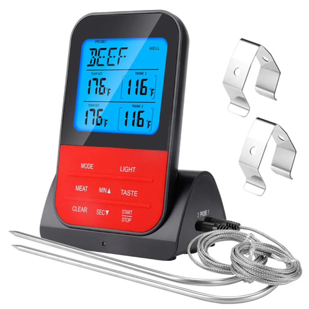 

Food Meat Thermometer Wireless Digital Remote Oven BBQ Thermometer With Dual Waterproof Probe Alarm Timer For Grill Smoker