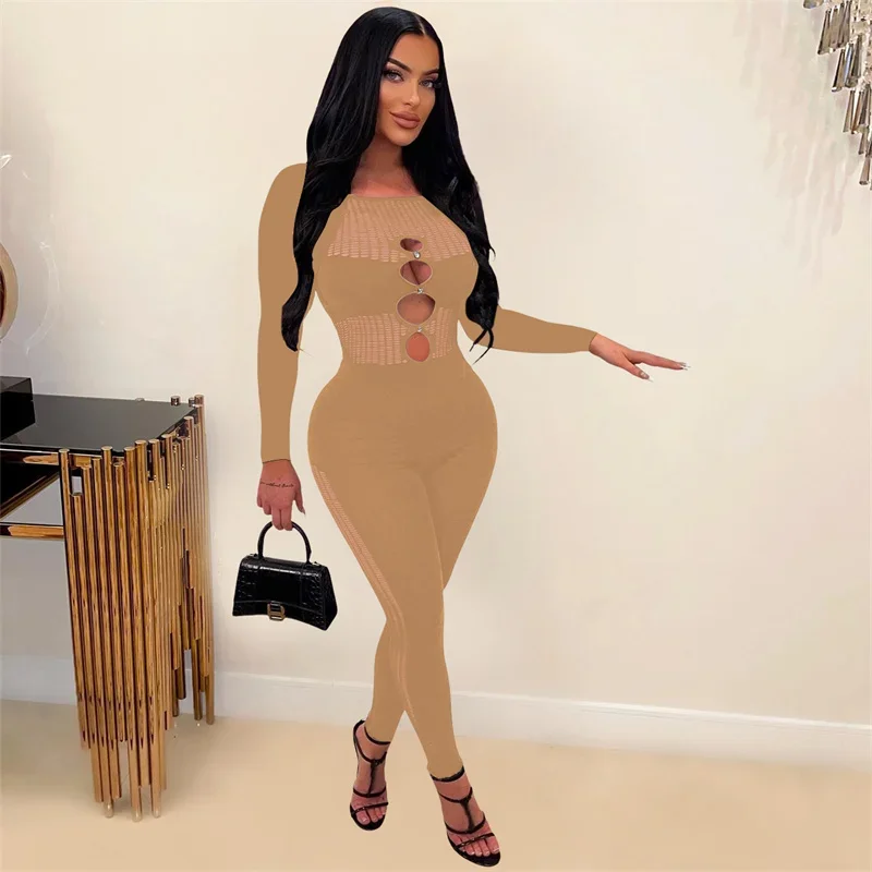 Сексуальный сетчатый прозрачный лоскутный ажурный облегающий комбинезон