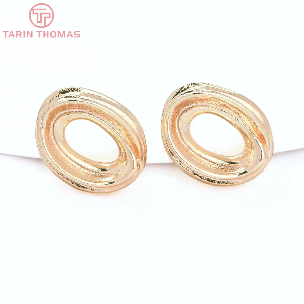 (8364) 6 шт. 11 5x14 мм латунные овальные серьги-гвоздики 24 карата золотого цвета