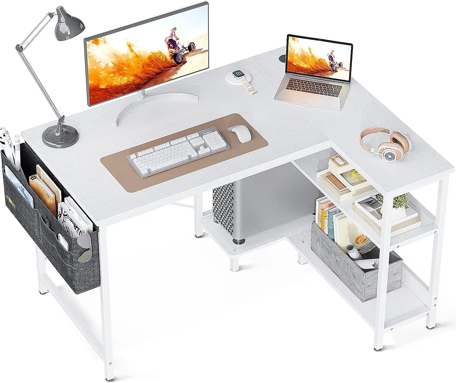 

L Shaped Computer Desk, 40 Inch Corner Desk with Reversible Storage Shelves & PC Stand for Home Office Workstation, Modern S