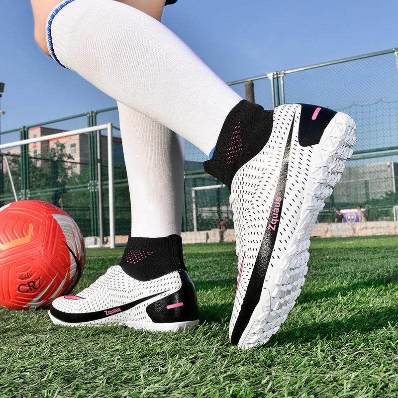 Adult Professional FG/TF Soccer Shoes Non-Slip Long Spike Football Boots Young Kids High Ankle Cleats Grass Soccer Sneakers