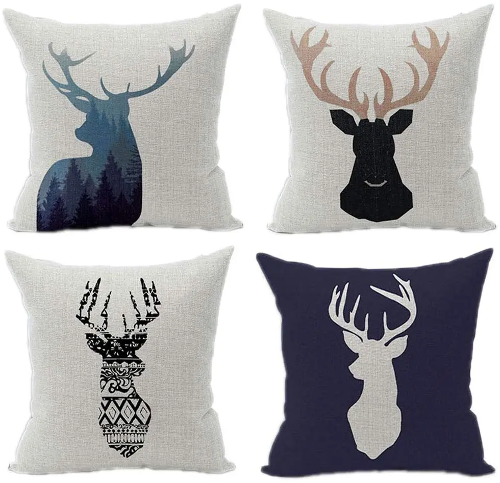 

Deer Pattern Throw Pillow Case Cushion Cover Decorative Pillowcase Square Pillow Covers Home Bed Sofa Decor 18x18 Inches