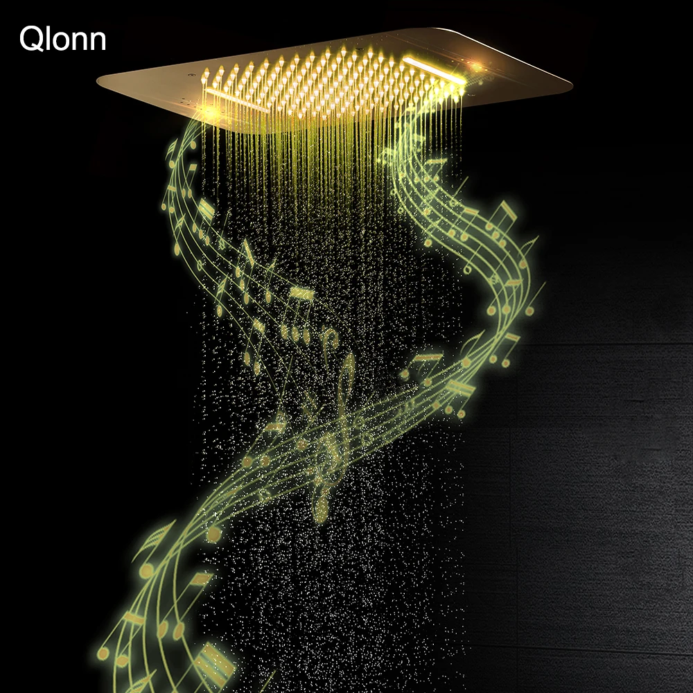 Qlonn 22 8*14 9 дюймовая черная душевая лейка роскошная светодиодная музыкальная Лейка