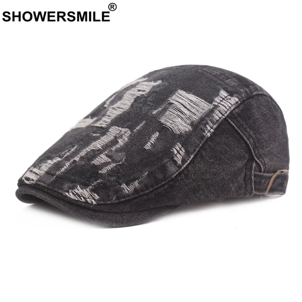 SHOWERSMILE Мужской берет Do Old Hole Джинсовая плоская кепка для мужчин Голубая