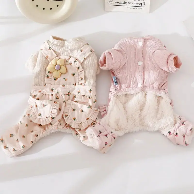 Комбинезон для собак с цветочным рисунком куртка щенков зимняя одежда домашних