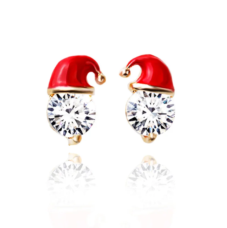 

Christmas Santa Claus Hat Ear Stud Alloy Crystal Earrings Gift for Beauty Jewelry