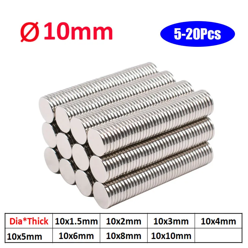 

5-30PCS Dia Ø10mm Round Magnet 10x1.5 10x2 10x3 10x4 10x5/6/8 mm Neodymium Magnet Permanent NdFeB Super Strong Powerful Magnets