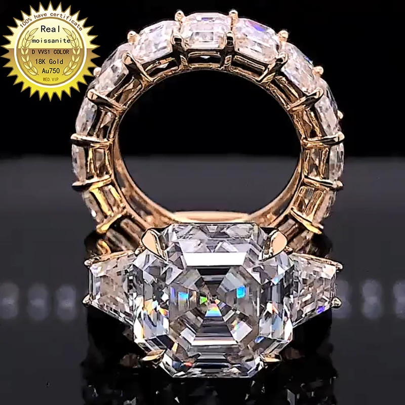 luxury 4Carat Asscher shape set Ring 18K Au750 White Gold DVVS Moissanite Diamonds Wedding Party Engagement Anniversary Rin