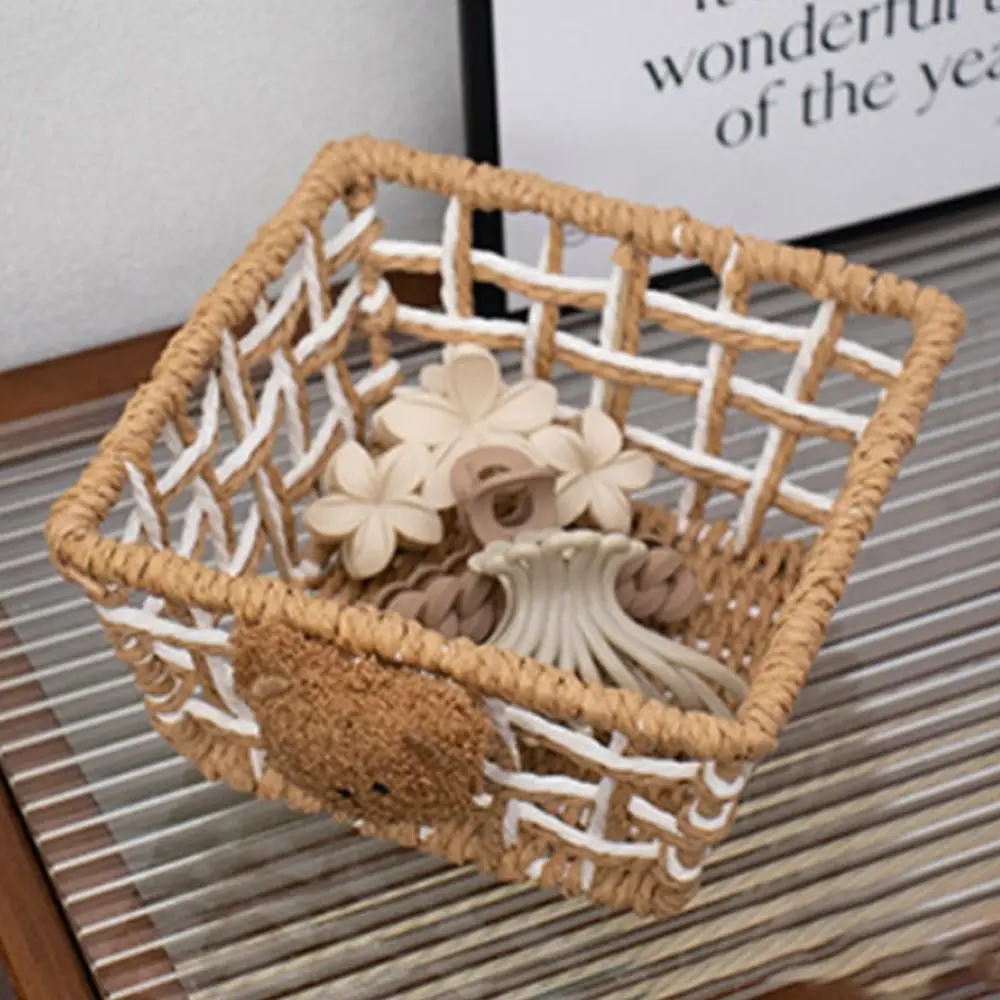 Коричнево-белая корзина для хранения железная художественная веревка плетение