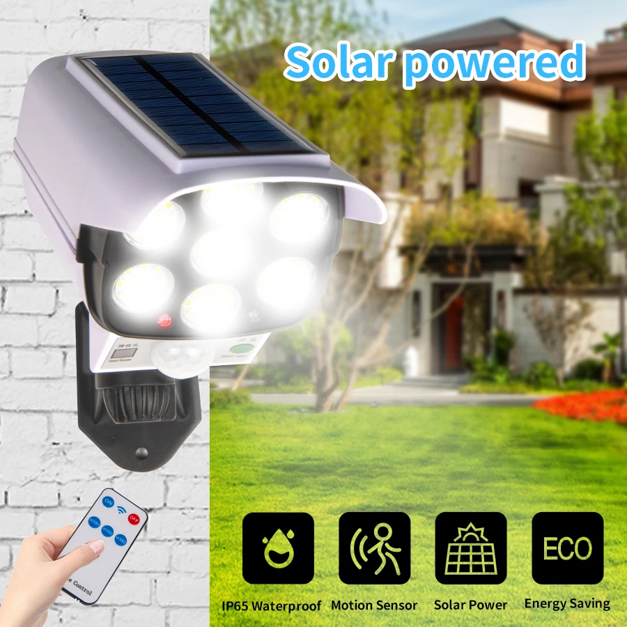 

Outdoor Solar Lights Motion Sensor Dummy Camera 77 LEDs Spotlight Waterproof Wall Street Lamp for Home Yard Solar Garden Light