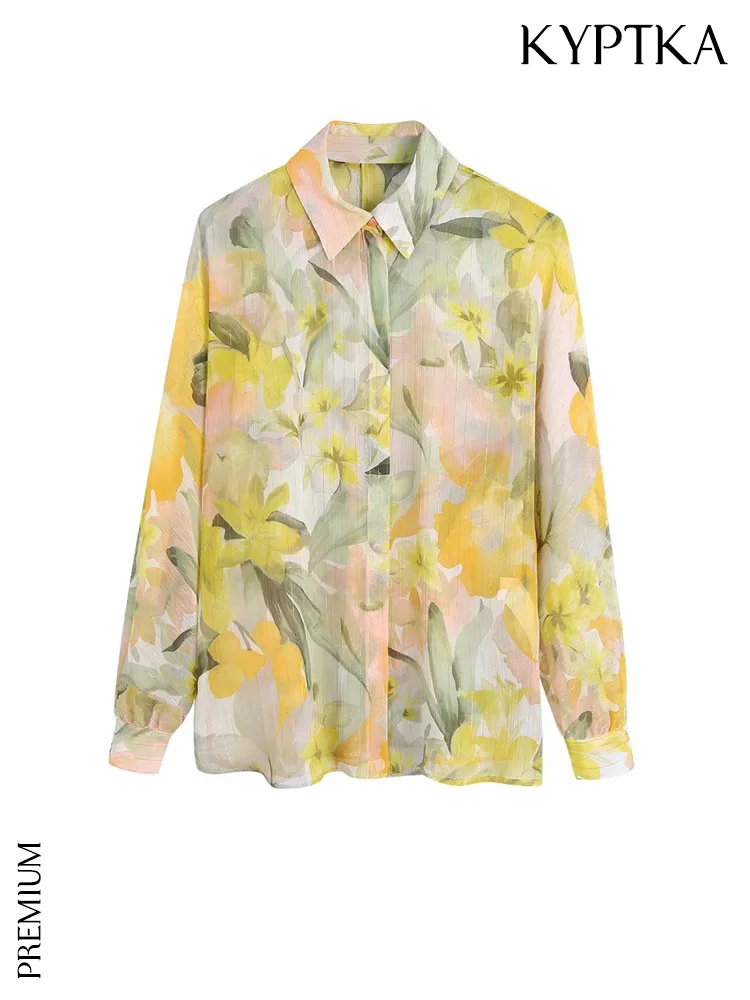 

Женские Модные свободные рубашки KYPTKA, винтажные блузки с длинным рукавом и цветочным принтом, на пуговицах, шикарные топы,