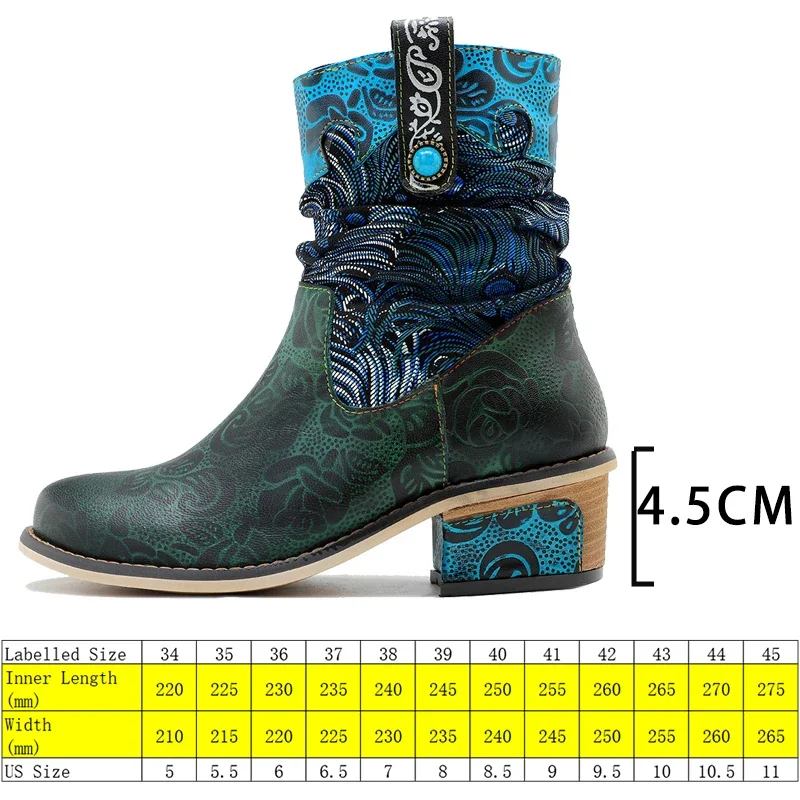 Koznoy 4 5 см кожаные ботинки из овчины с вышивкой женские до середины икры на молнии