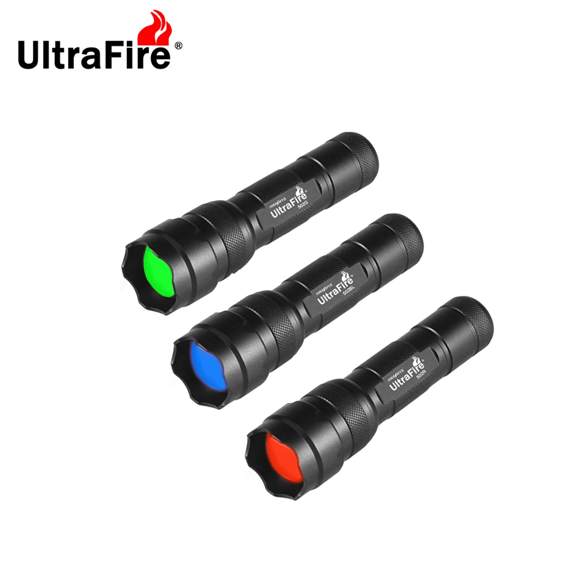 

3 Pack UltraFire 502B CREE XP-E2 Focusing Waterproof 18650 Tactical Hunting LED Flashlight (Green/Red/Blue Light )
