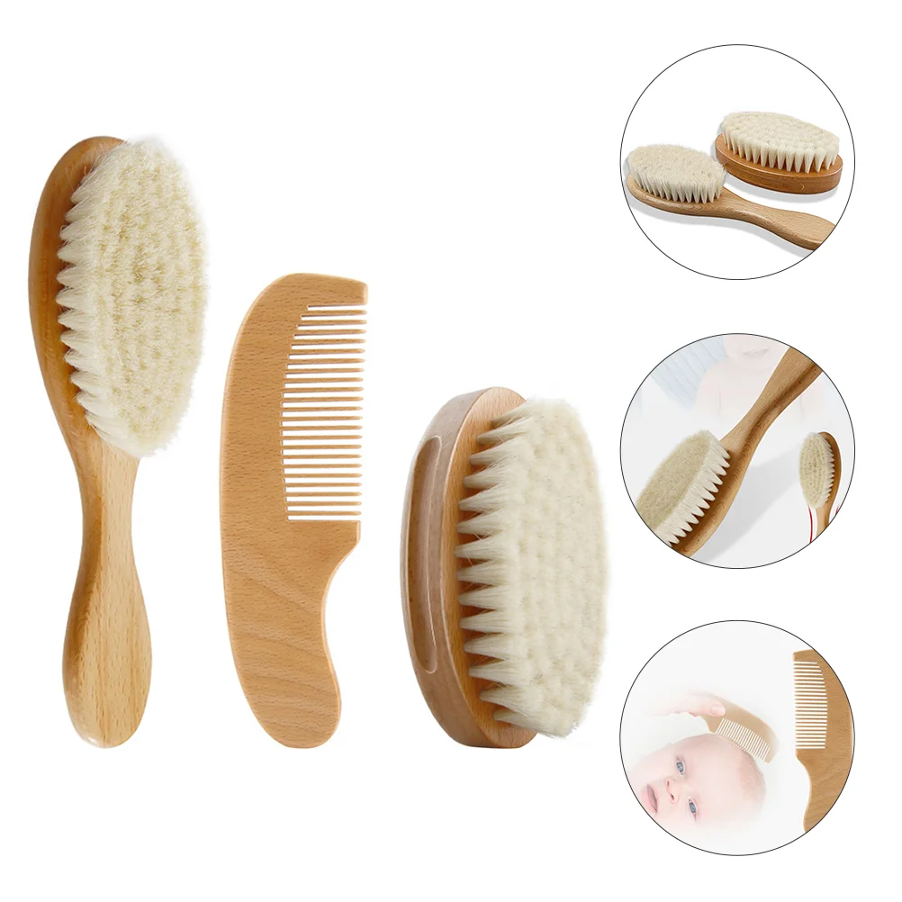 

3pcs Brush Comb Set Wooden Infant Hair Brush Brush Goat Bristles Hairbrush for Newborns Toddlers