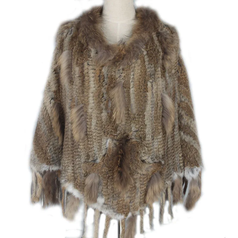 New Autumn Women Genuine Rabbit Fur Coat with Real Fox Collar Lady Casual Winter Jacket Trench Free Ship Faux Fur Coat