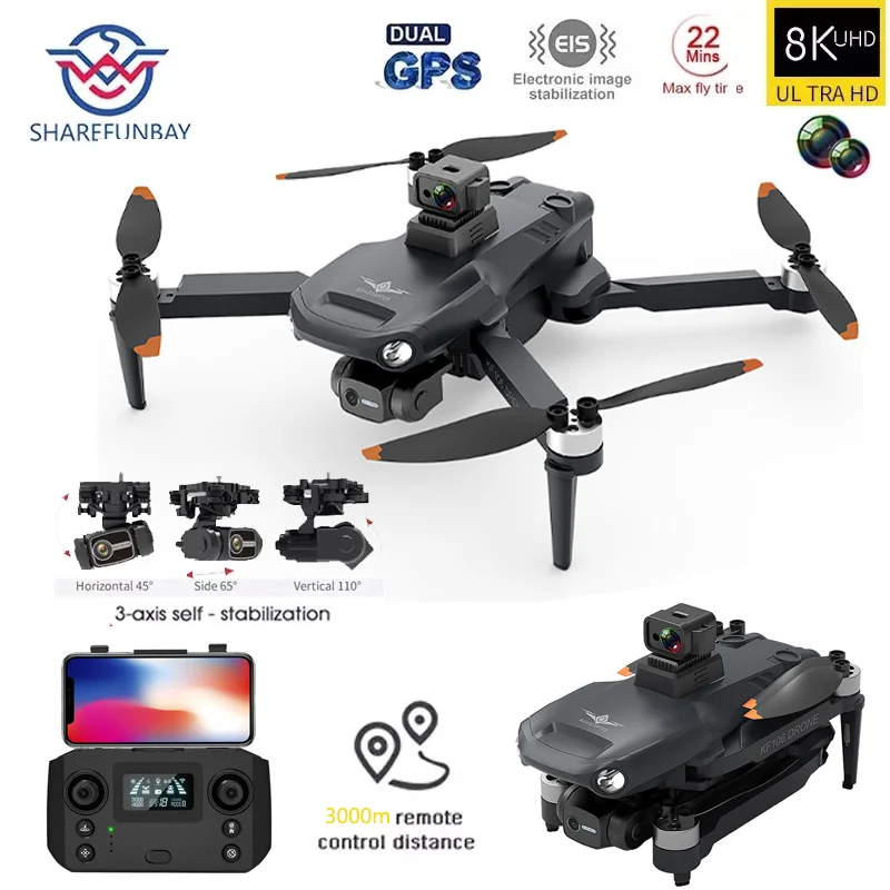 2022 Новый KF106 GPS Дрон 8k бесщеточный двигатель с профессиональной HD камерой 3-осевые