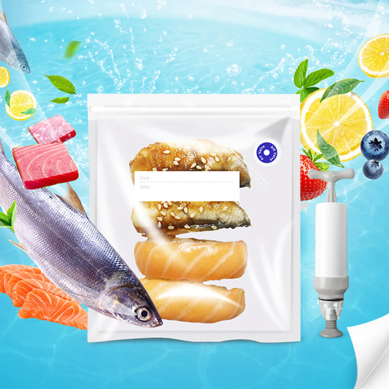 

Наборы многоразовых компрессионных пластиковых пакетов, пищевые вакуумные упаковочные мешки, для сохранения свежести кухни, с 5 зажимами на молнии, 1 насосом