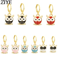 cute colorful owl drop earrings for women alloy enamel animal charms simple dangle earring party wedding jewelry gifts wholesale