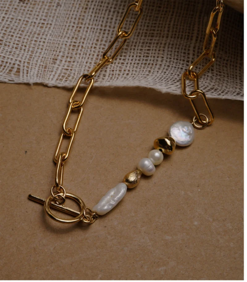 

Minar Baroque Freshwater Pearl OT Buckle Pendant Necklace for Women Gold Clavicle Chain Chunky Chokers Necklaces Punk Jewelry