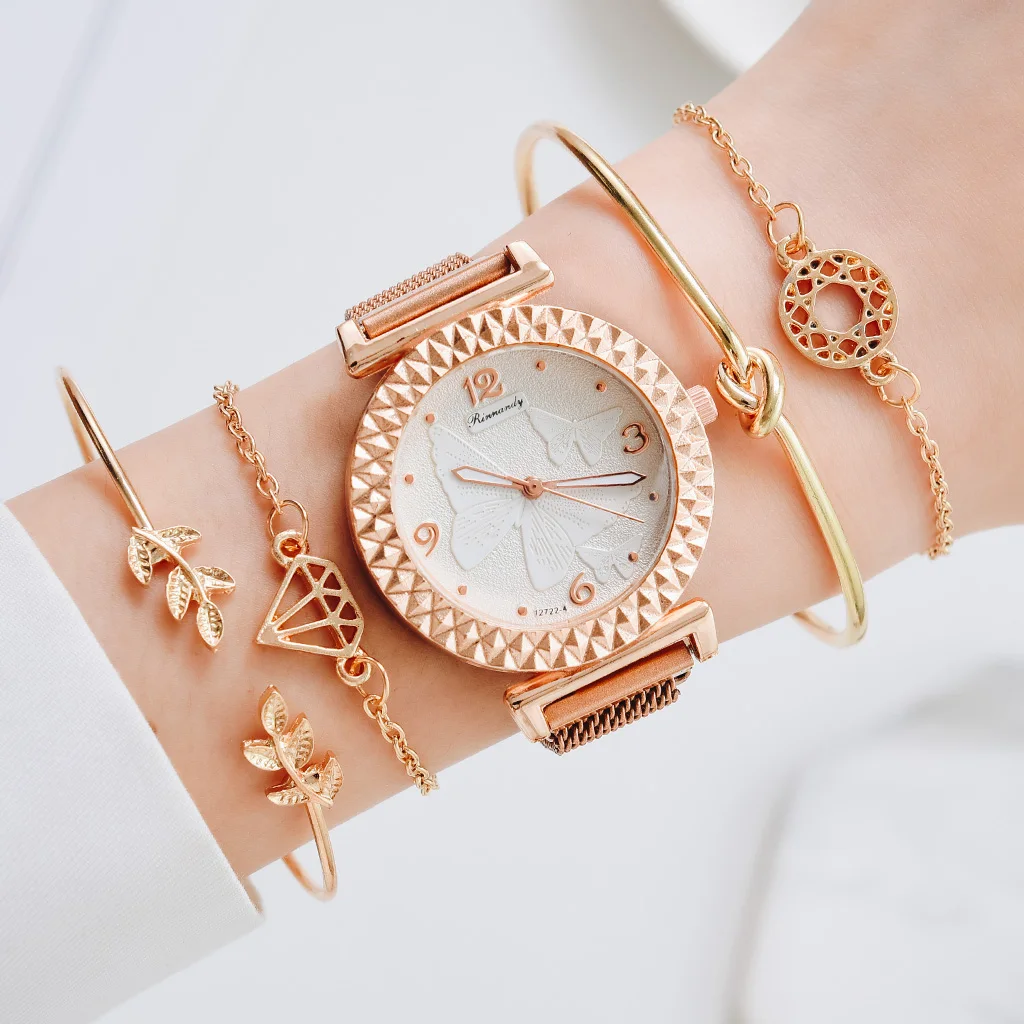 

5PCS Women Watch Set Luxury Rose Gold Dress Quartz Watch Bracelet Ladies Sports Wrist Watch Clock Gift Women Relogio Feminino
