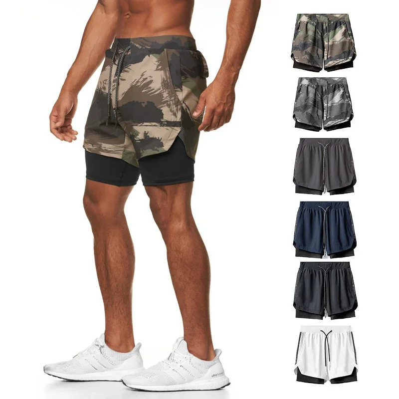 

2022 Camo Running Shorts Men 2 In 1 Double-deck Quick Dry Gym Sport Shorts Bermuda Fitness Jogging Beach Shorts Male Sweatpants