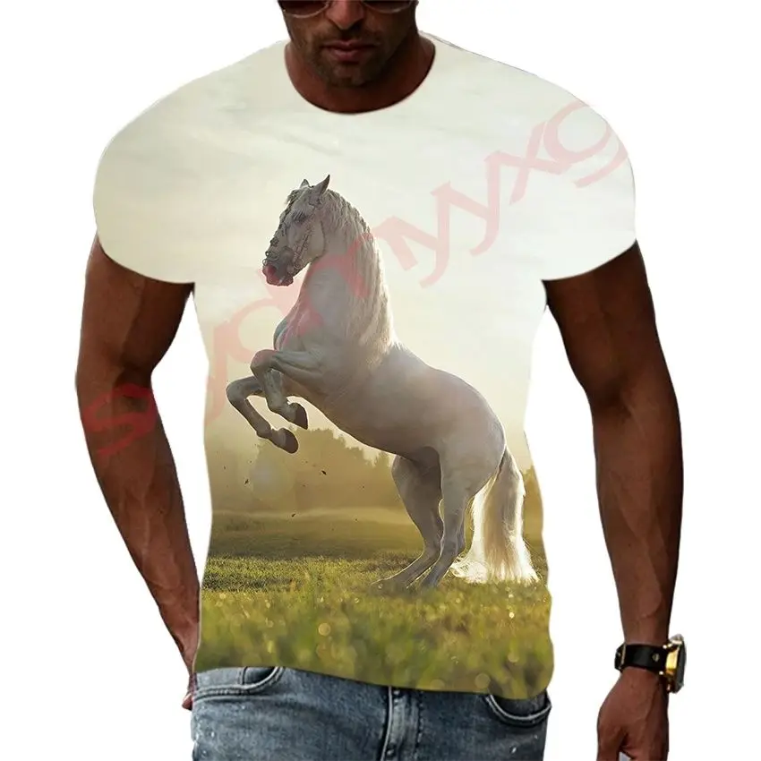 

Summer Tide Fiery Horse Picture Men T-Shirts Casual 3D Print Tees Hip Hop Personality Round Neck Short Sleeve Quick-Drying Top