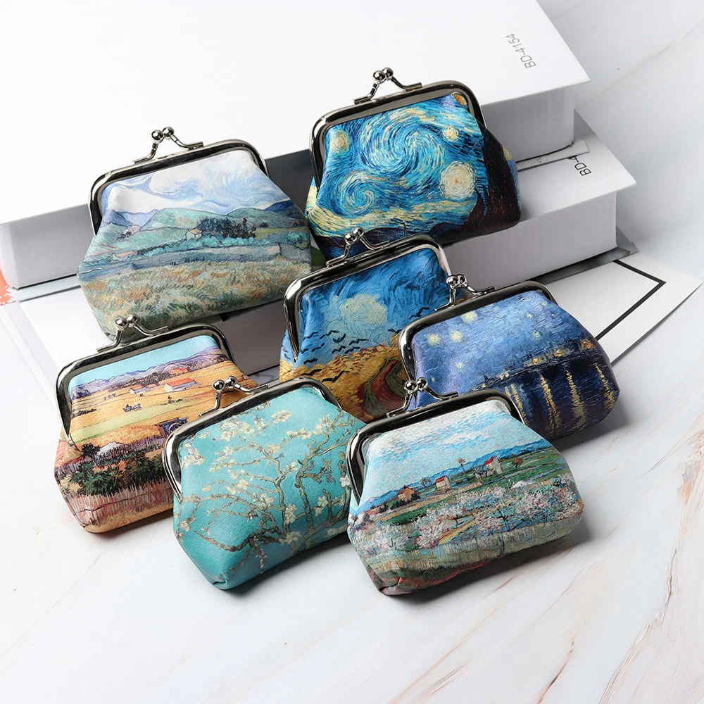 

Women Famous Van Gogh Oil Printing Small Wallet Mini Printing Coin Purses Hasp Cash Card Handbags Clutch Money Change Bag