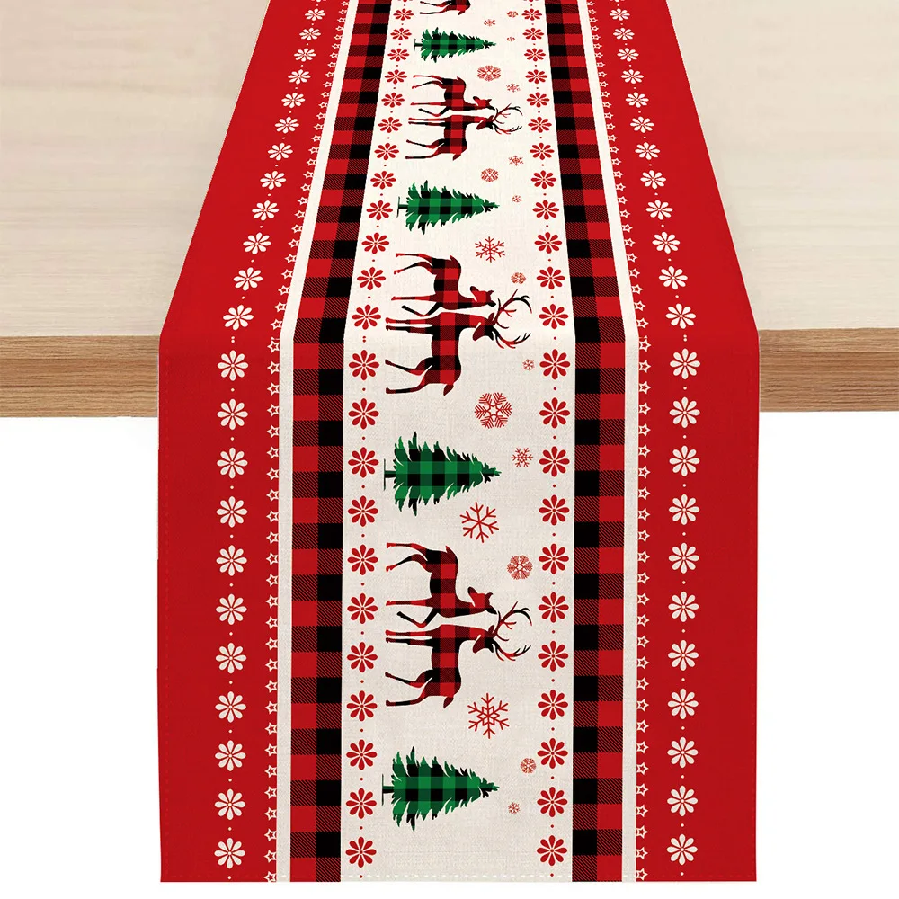 

NEW Christmas Table Runner Xmas Tree Snowflake Deer Printed Table Runner Flag Navidad Natal Gifts Home Party Tablecloth Decor