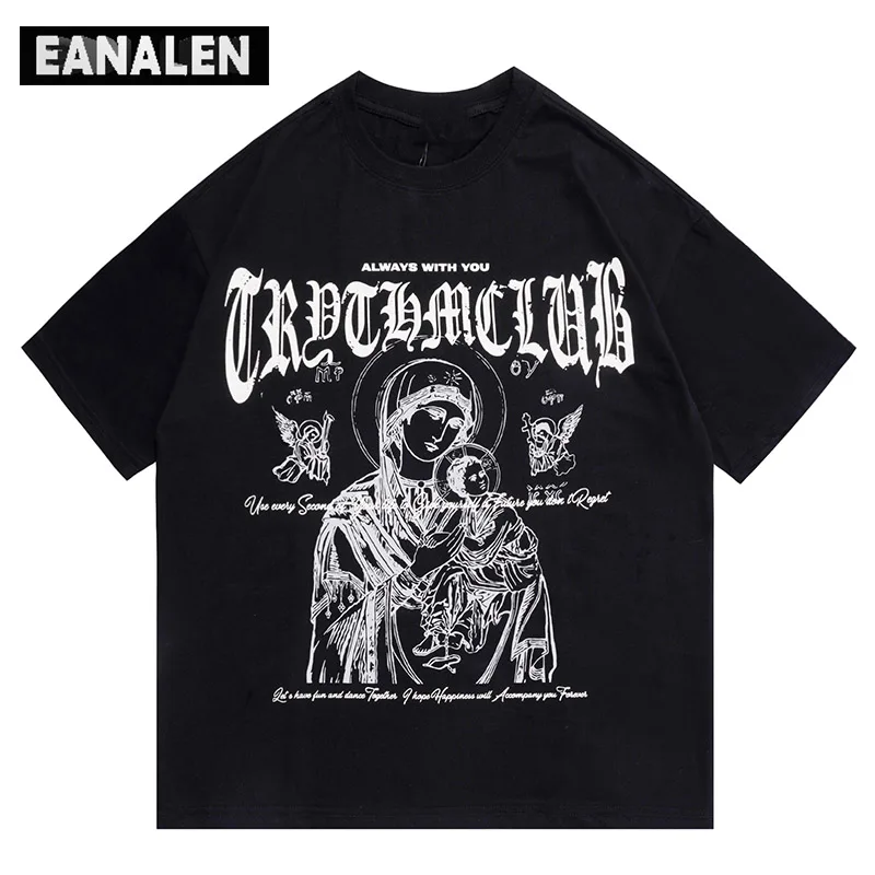 

American Vintage Spoof Angel Graphic Oversized Short Sleeve T-Shirt Men's Goth Rock Punk Streetwear Pop T-Shirt Women Grunge