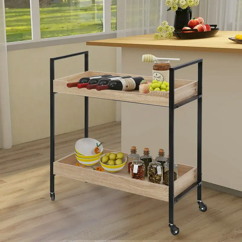 

White Oak Manufactured Wood Kitchen Serving Bar Cart with Caster Wheels