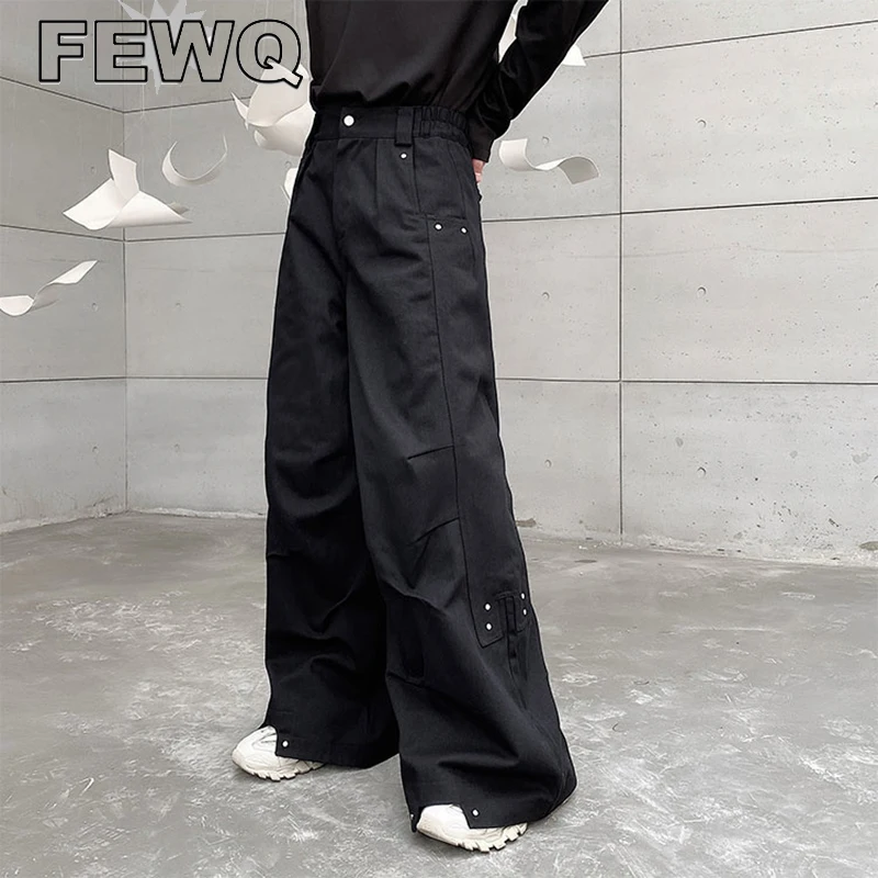 

FEWQ Men Pants Darkwear Pleats Loose Wide Leg Trousers Trend 2023 Solid Color New Autumn Fashion Pocket Male Japanese 9A5642