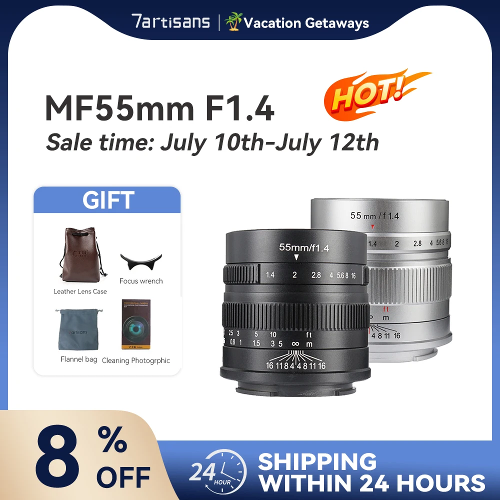 

7artisans 7 artisans 55mm F1.4 MF Large Aperture Portrait Prime Lens Compatible with Sony E Canon EOS-M FujiX Micro 4/3 mount