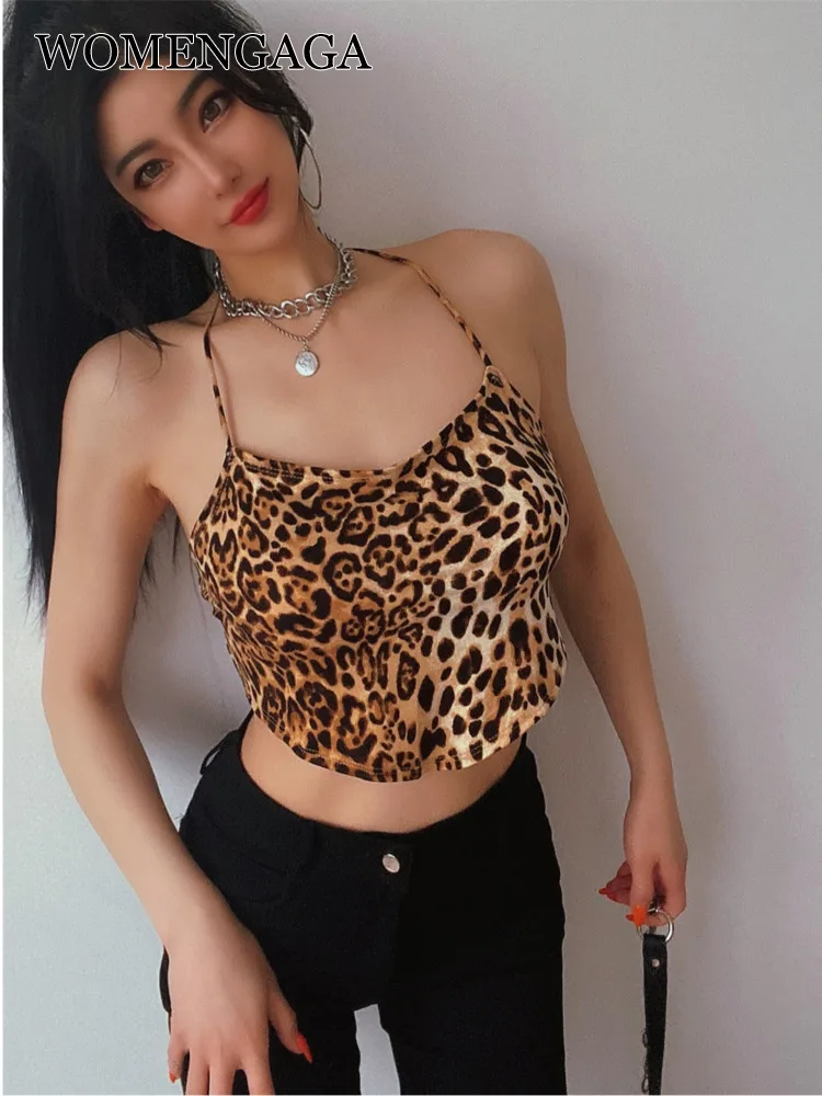

Женская майка с леопардовым принтом, на бретелях сзади