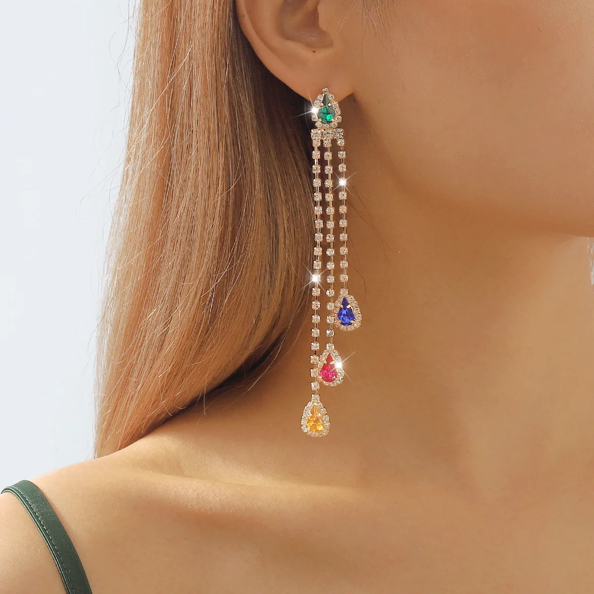 

Ailodo Colorful Crystal Waterdrop Earrings For Women Vintage Fashion Party Wedding Long Tassel Earrings Jewelry Girls Gift 2023