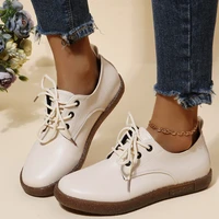 women sneakers 2022 new large size british style pu leather shoes flat casual single shoes round head retro lace up shoes women