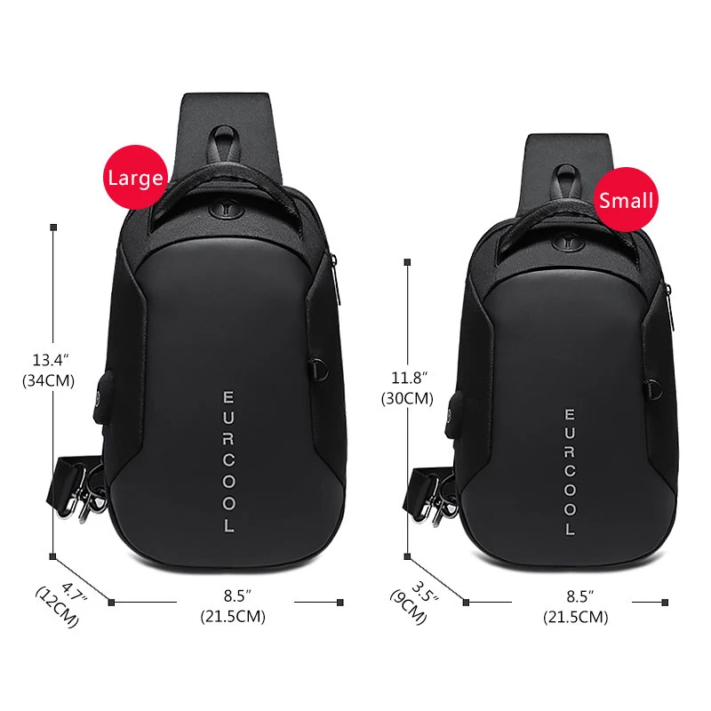 XIEN Men Shoulder Chest Bag Crossbody Handbags Multifunction Waterproof Casual Bag USB Charging Port Short Travel Pack for Male