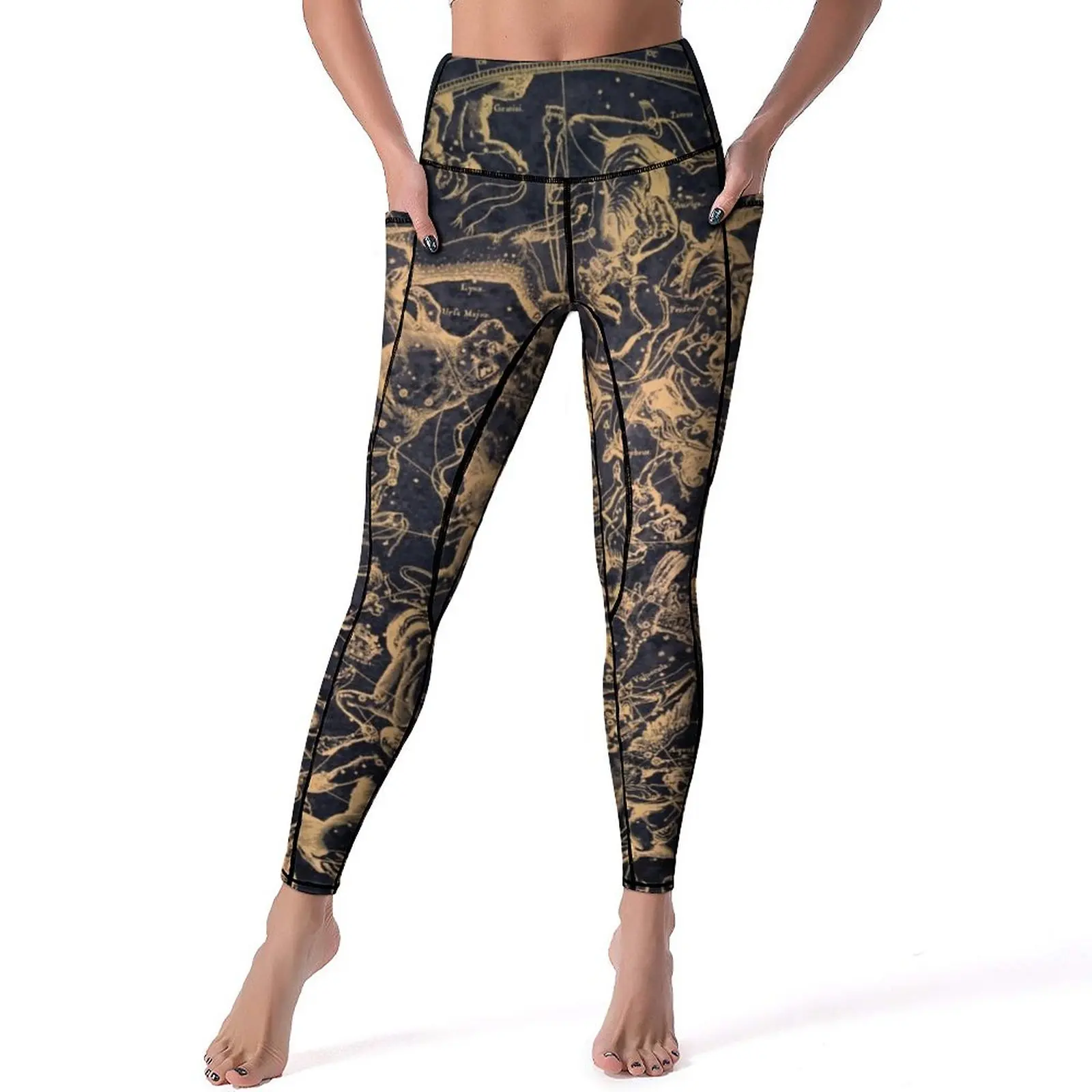 

Vintage Map Leggings Sexy Constellations and Astrological Push Up Yoga Pants Stretch Leggins Women Printed Fitness Sport Legging