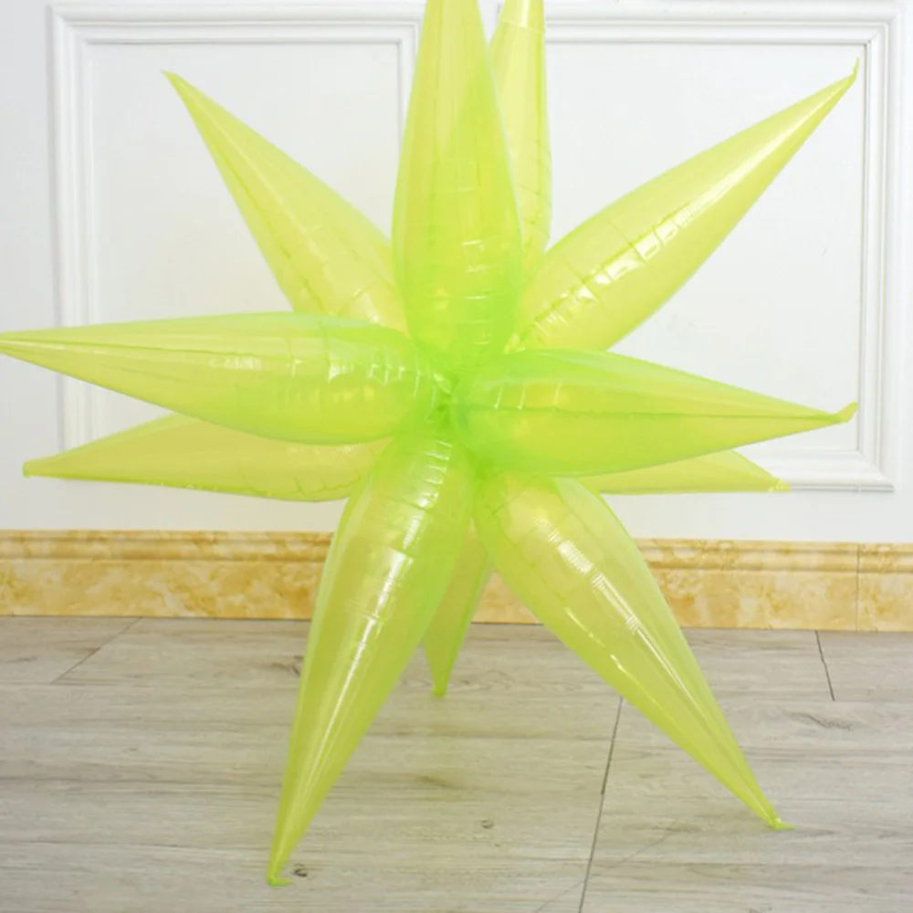 

12 Point Starburst Cone Mylar Balloons for Birthday Baby Shower Photo Booth Decorations Party Supplies Clear Crystal Green