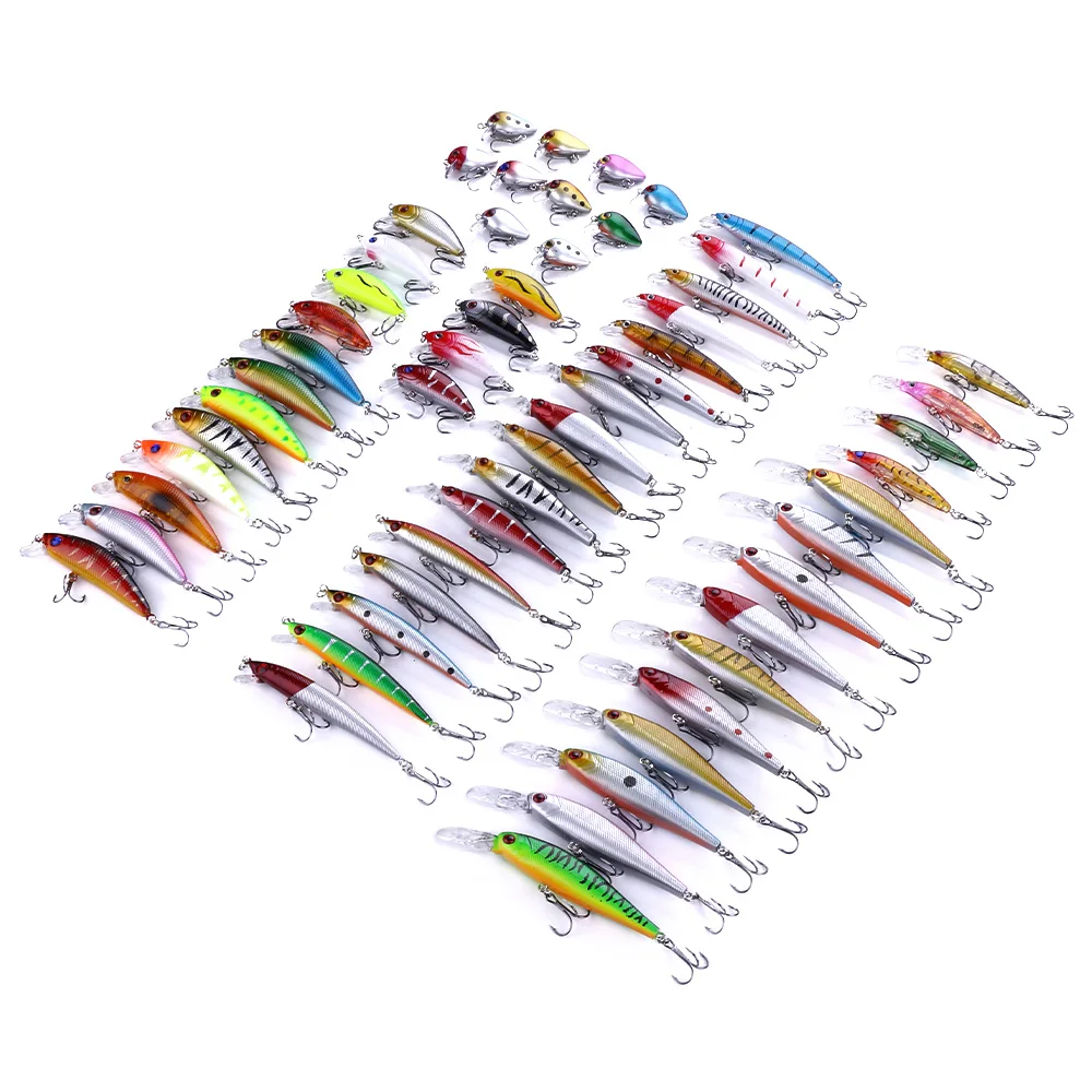 

Набор рыболовных приманок, 56 шт./партия, смешанные искусственные жесткие приманки в виде гольяна, воблер, кренкбейт, снасть для ловли окуня и щуки, рыболовные снасти, набор для рыбалки