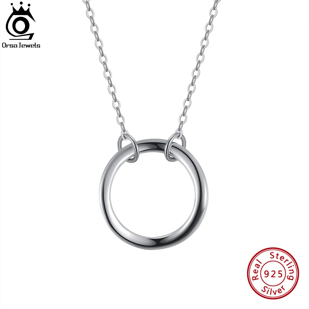 

ORSA JEWELS 925 Sterling Silver Simple Round Pendant Necklace Circle Dangle Necklace 14K Gold Plated Jewelry Birthday Gift APN06