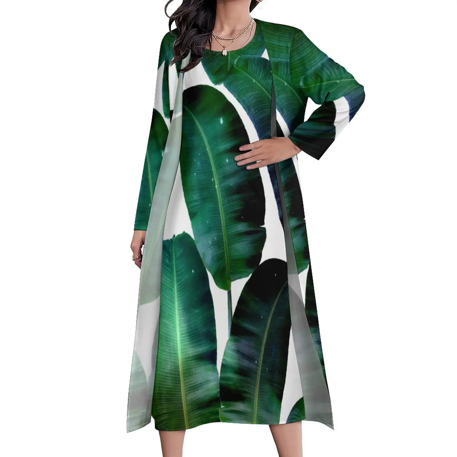 

Cosmic Tropical Print Dress Banana Leaves Party Maxi Dress Two-Piece Design Casual Long Dresses Fashion Oversized Vestidos
