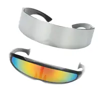 2 Pieces Fashion Narrow Blue Metallic Silver Outer Space Robot Alien Eyeglasses Shade Eyewear     Soldier Sunglasses 1
