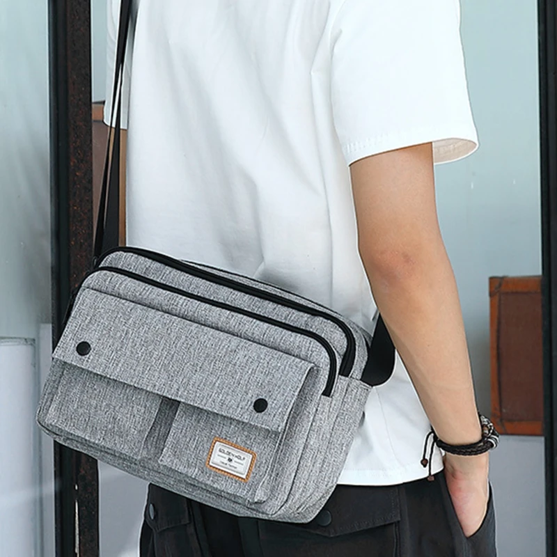 

Small Travel Business Mens Shoulder Bag Solid Color Casual Messenger Crossbody Bag Canvas Fashion Zip Multifunctional Handbags
