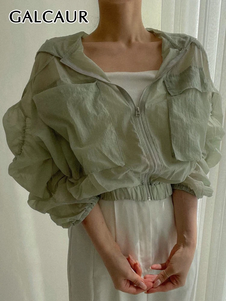 

GALCAUR Fashion Solid Vintage Jacket For Women V Neck Long Sleeve Casual Loose Coats Female 2022 Summer Minimalist Clothes New