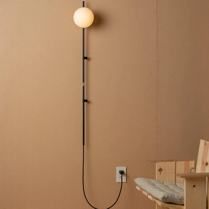 

Nordic bedroom wall lamp modern free wiring with cord plug plug-in switch hotel wall modeling lamp living room simple and