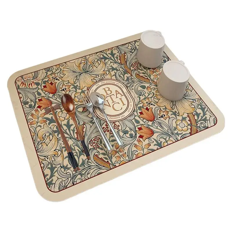

Diatom Mud Drain Pad For Kitchen Soft Diatom Mud Non-Slip Drain Pad Draining Mat Printed Polyester Fabric Tech Cloth For Kitchen