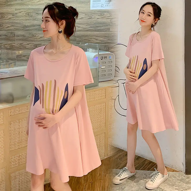 

Maternity Wear Summer Top Skirt Short Sleeve Thin Dress Loose Medium Long T-shirt Maternity Wear Spring Summer Maternity Gown