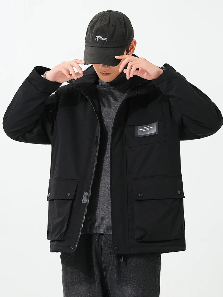 Men's Warm Parka Jacket Winter Multi-pocket L Hooded Waterproof Windproof Jacket Men's Casual Thick Warm Parka Coat Plus Size